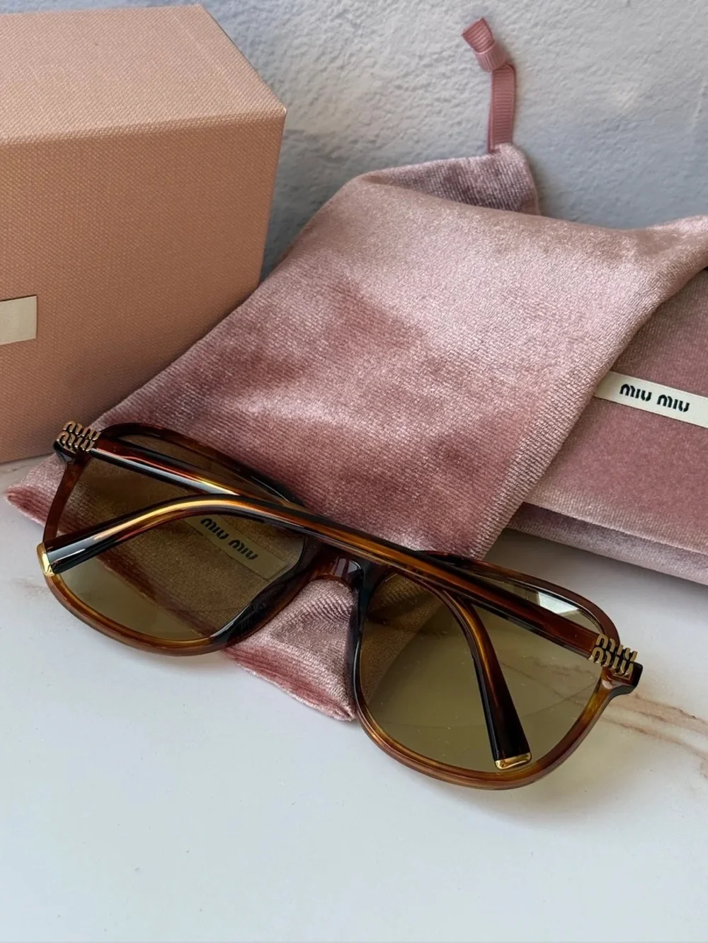 Miu Miu Oversized Square Sunglasses - Havana/ Yellow